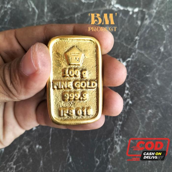 Miniatur Emas Batangan 100 Gram Bahan Kuningan Diecast Fine Gold Replika Emas 1 pcs