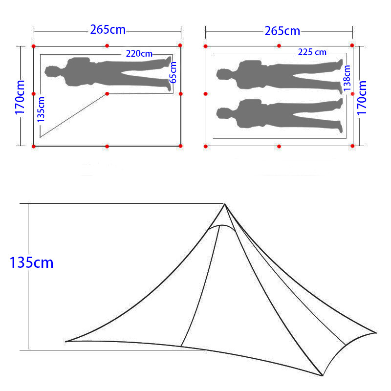 Just 900 g ASTA Fengyin 2-side 20D Silnylon pyramid camping tent for 1 or 2 person, 2 layer, 3