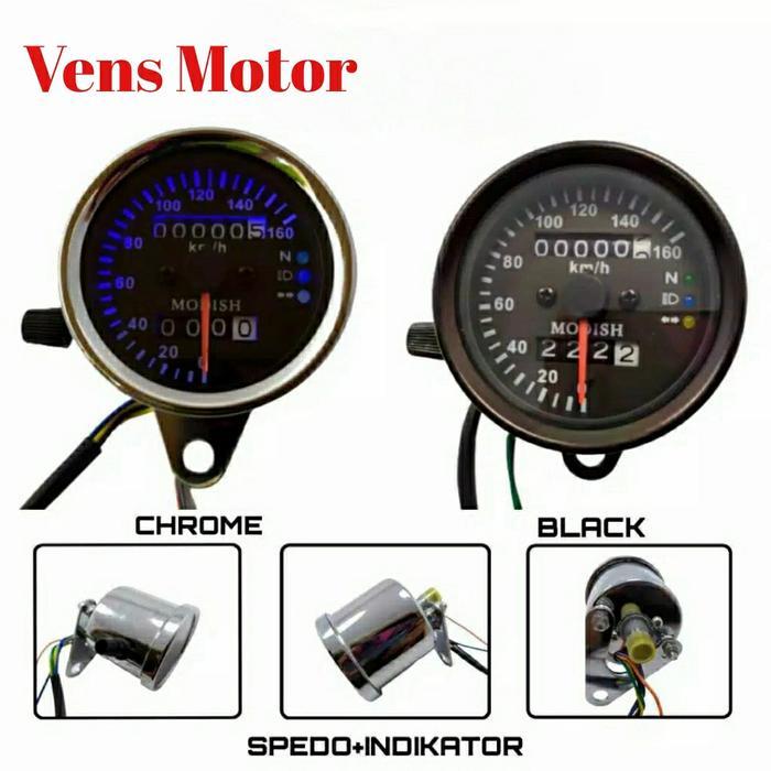 Termurah Speedometer Motor Universal Bulat Hitam/ Spidometer Motor Bulat Hitam