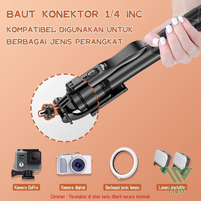 Tnw Tongsis Tripod Bluetooth Selfie Stick Tripod Hp Kamera 1/4 Adaptor
