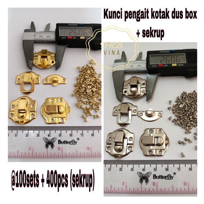 PROMO 100sets kunci pengait kotak box / kunci pengait tas box + sekrup