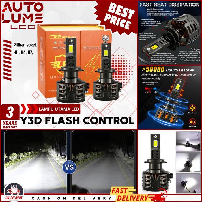 AutoLumeLampu Lampu Depan Mobil Y3D LED 300W H4 H7 H11 Lampu Depan LED Tiga Tabung Tembaga H7 H11 H4