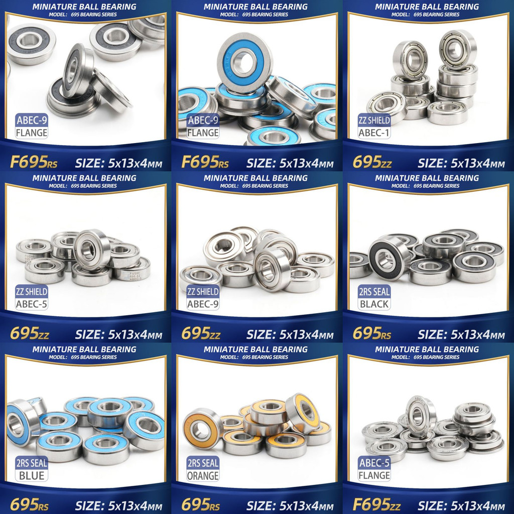 FUSHI 695zz 695 2rs Bearing 5x13x4 mm 10Pcs Stainless steel S695zz Flange F695 2rs Bearing For VORON
