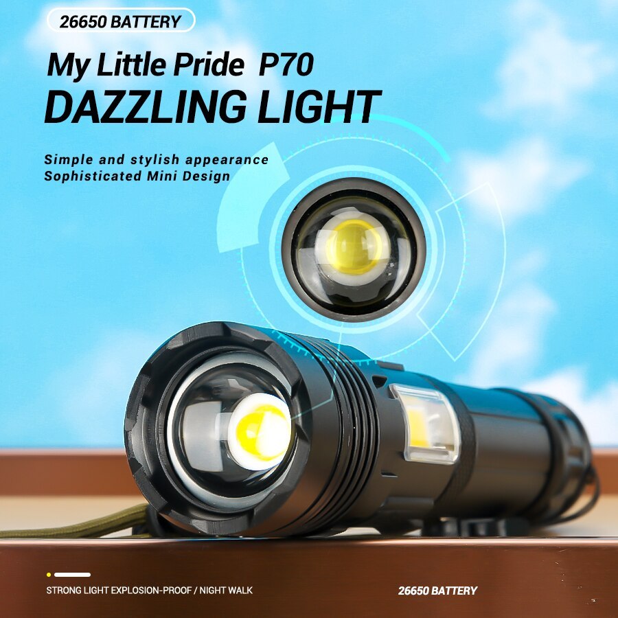 Super Bright XHP70 Powerful Led Flashlight Power Bank Torch Light USB Rechargeable Camping Tactical 