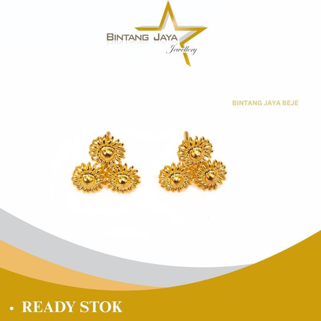 Anting Emas LM99 - Berat 2,01gr - Matahari Tiga Bunga - Lebih bold kilau maksimal - (PP)