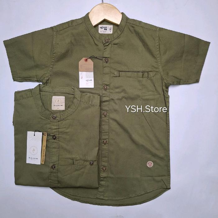 SAJUAK HIJAU ARMY OLIVE GREEN BAJU KOKO KEMKO COUPLE AYAH DAN ANAK LENGAN PANJANG DAN PENDEK FULL