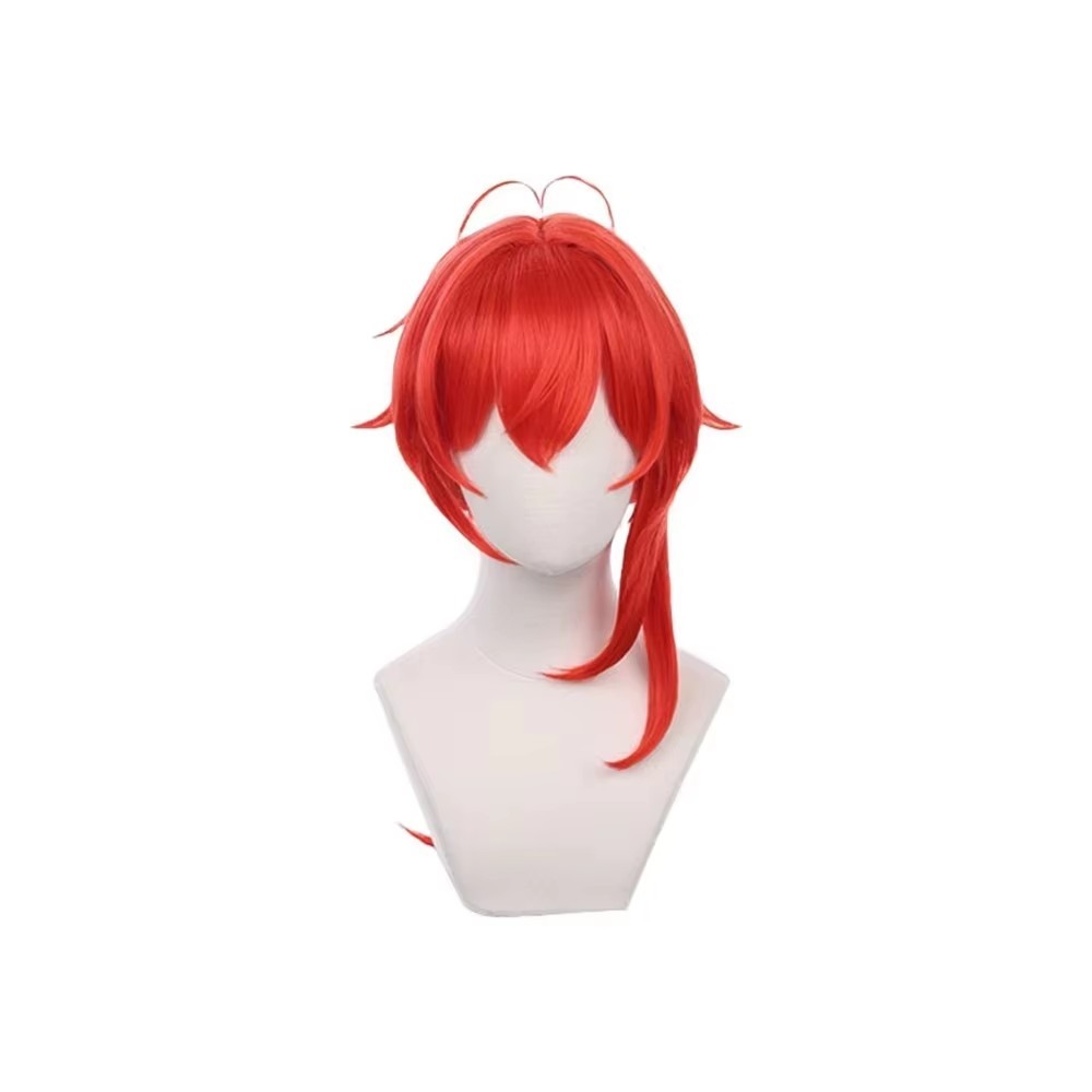 Anime Cosplay Diluc Ragnvindr Wig Long Straight Ponytail Red Synthetic Hair Peluca For Frieren