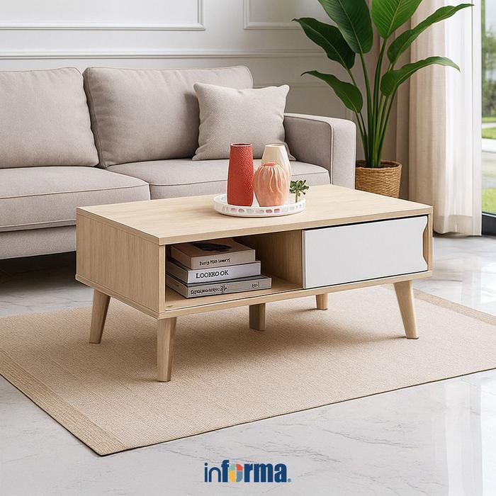 Informa Nordic Meja Tamu - Putih Oak Meja Ruang Keluarga Ngopi Majalah Laci Meja Mebel Ruang Tamu