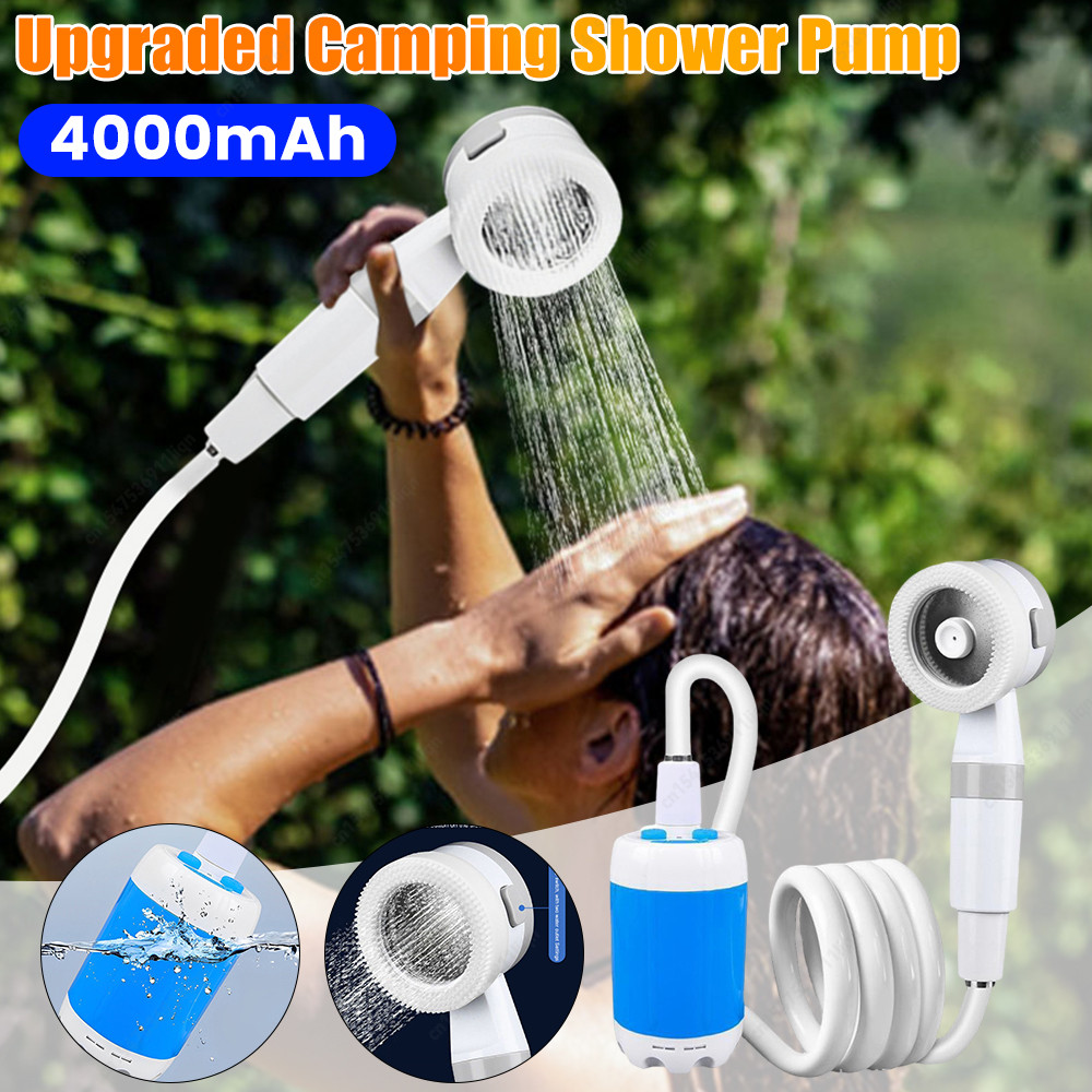 Portable Shower Pump Rechargeable Outdoor Camp Pump Portable Outdoor Shower Head Sprayer for Camping