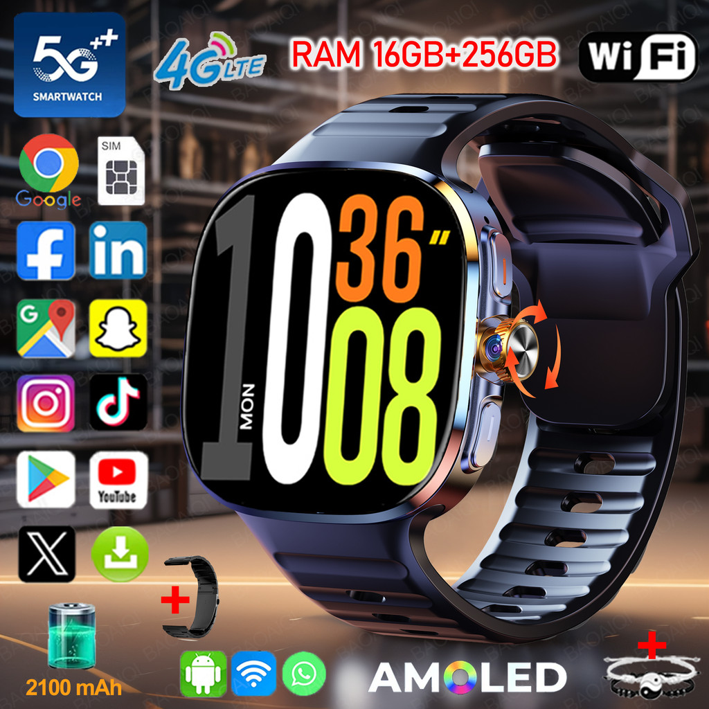 4G/5G Smartwatch 2.40 inch 720*720 Amoled 900W Camera GPS WIFI NFC 16GB+256GB RAM 2100Mah Battery