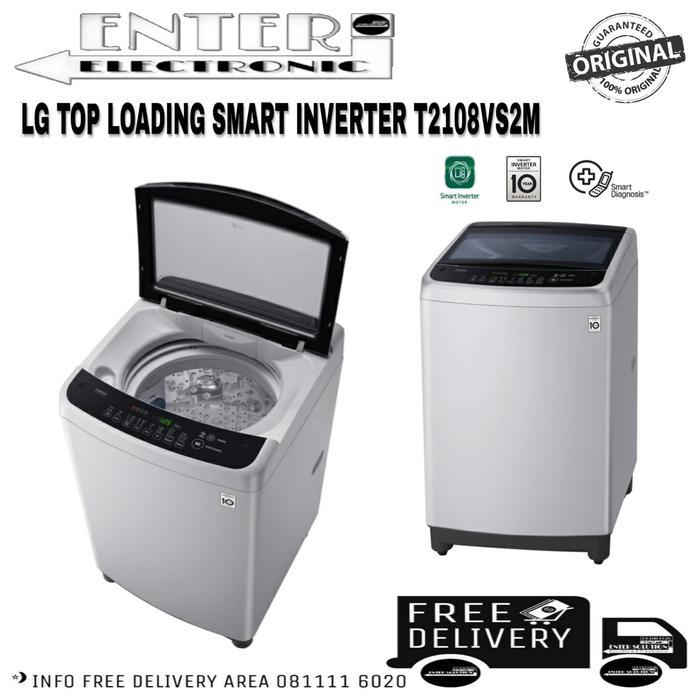 LG TOP LOADING T 2108 VS2M - MESIN CUCI SMART INVERTER 8 KG T2108VS2M