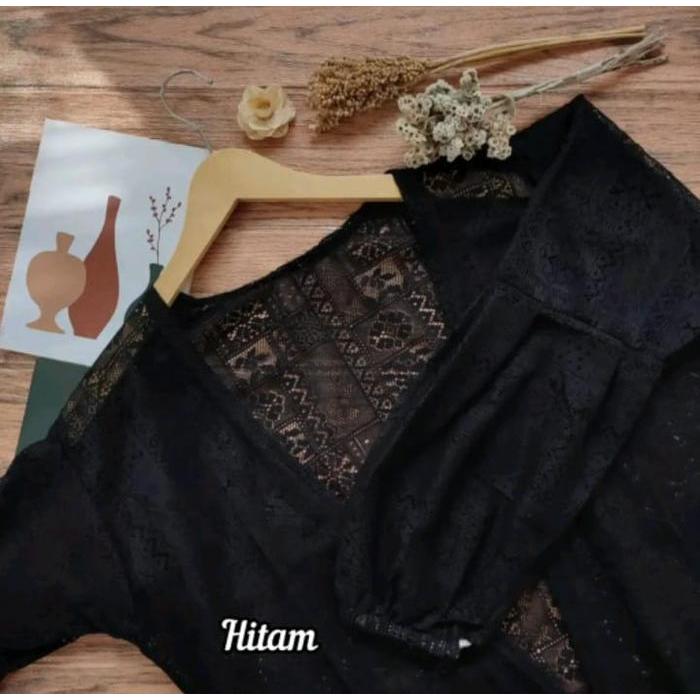 Cardigan Wanita Kekinian Long Outer Cardigan Burkat Panjang Lengan Balon Hitam Atasan