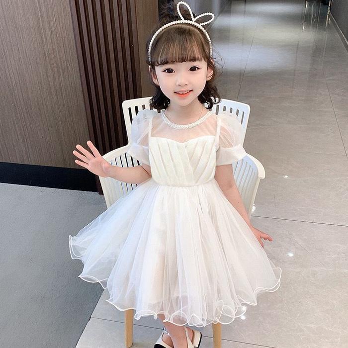 [KIDSFASHIONKOLEKSI] Dress Gaun Annika White Tile Transparant Lace Anak Perempuan