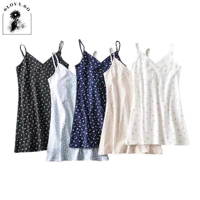 Clova BJ092 Dress Midi Wanita Motif Bunga Korean Fashion Casual Mini Dress Cewek Outfit Pantai