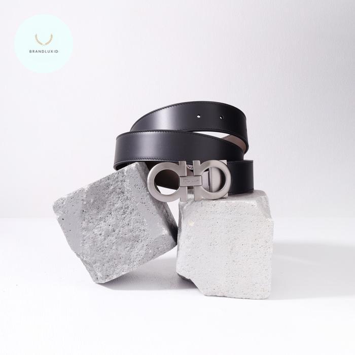 DISKON Salvatore Ferragamo Men Reversible Gancini Belt 3.5cm in Black/Dark Brown Calfskin RHW READY