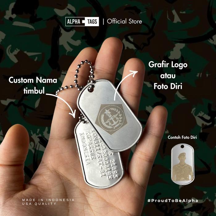 MURAH Kalung Identitas Tentara TNI Gambar Logo Nama Custom Dog Tag Anti Karat