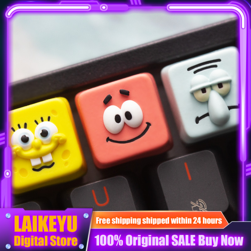 Anime Keycaps Cartoon Series Themed Keycaps Yellow Sponge Red Star Personalized Resin Art Keycaps