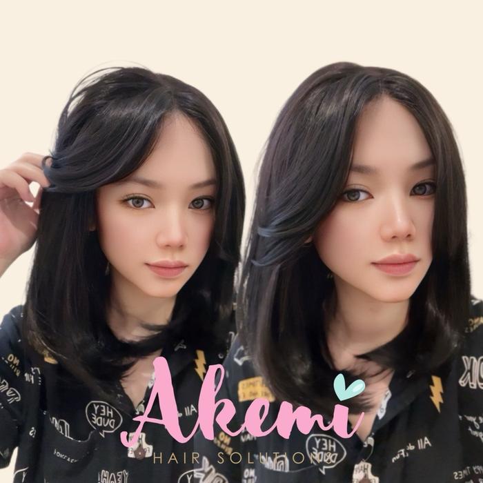 [AKEMI HAIR] - FULL LACE WIG AKEMI - CURTAIN BANGS BOB 35cm [ Rambut Palsu Wanita Dewasa Pendek Wig