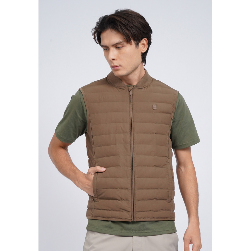 WOOD Slim Fit Ribbed Collar Vest 2-VSIOTD126C029 SAND