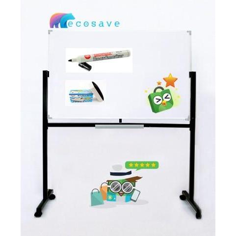 120x120 Papan Tulis Berdiri Beroda White Board Non Magnetik EcoSave ( Papan Tulis White Board Non