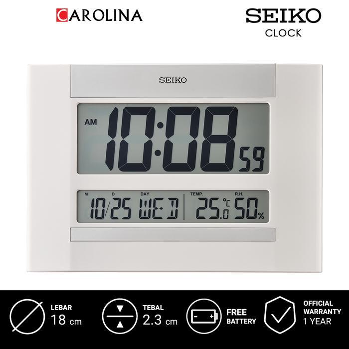 Jam Beker SEIKO Digital QHL088W White Plastic Case LCD Dial Thermometer Hygrometer Desk Table or