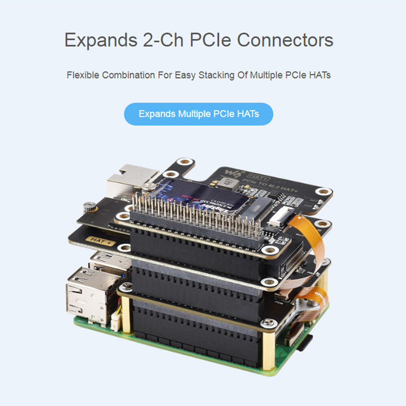 2-Ch PCIe FFC Adapter Board for Raspberry Pi 5 Expand 2-Ch PCIe FFC Connector PCIe to 2-CH PCIe HAT
