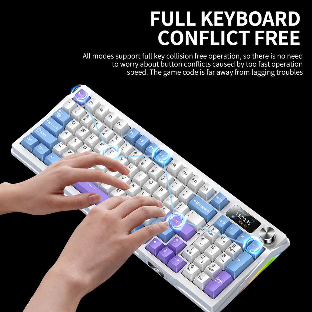 Gaming Mechanical Keyboard Tri Mode Custom Multi-Knob Screen RGB Esports Wireless Keyboard with TFT