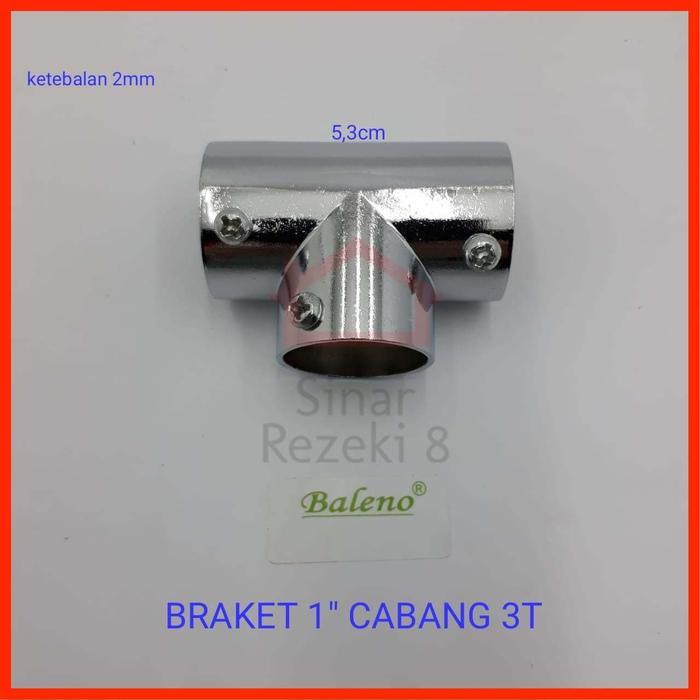 Bracket Pipa 1" inch Cabang 3 T Stainless Sambungan Pipa Bulat Join 25 .