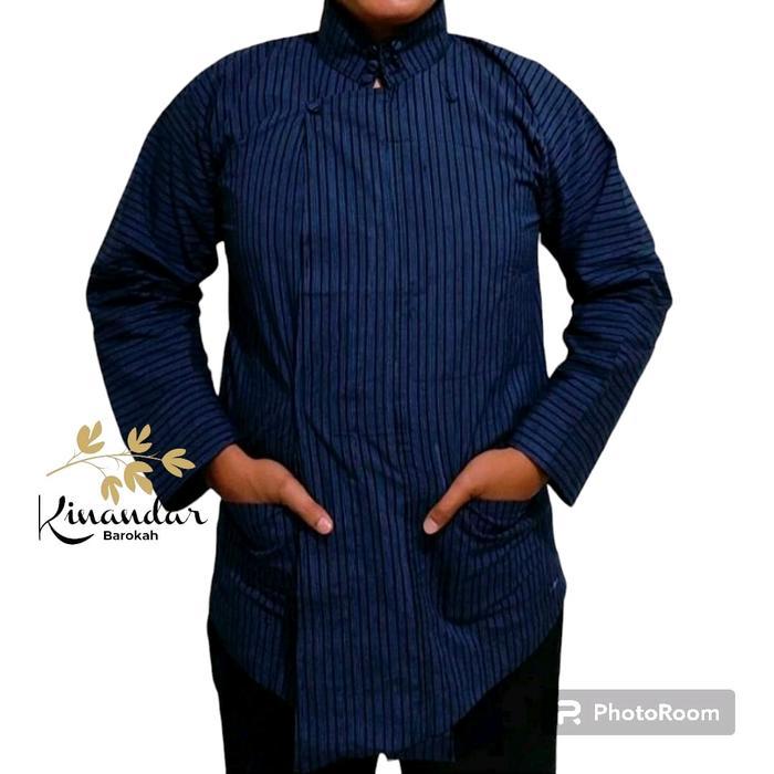ASLI Surjan Peranakan / Surjan Lurik Biru Pria Dewasa Motif Garis-garis READY STOCK