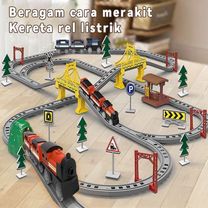 Kereta Api Mainan Rel Panjang Mainan DIY Kereta Rel Listrik Kereta Api Rail King Mainan Edukasi Anak