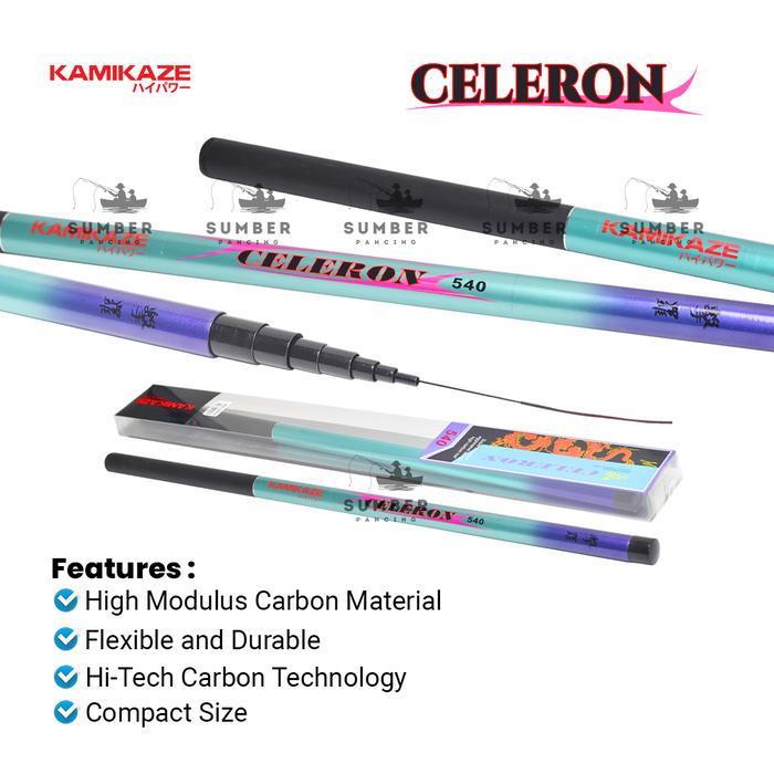 Kamikaze Joran Pancing Tegek Celeron 240Cm - 720Cm Bahan Carbon Ruas Pendek Mudah Untuk Dibawa