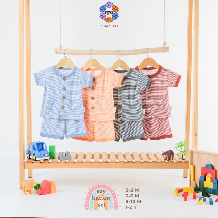NOVA - Ezy Stripes New Season - Ezy Button Set - Setelan Baju Kancing Pendek Bayi & Anak