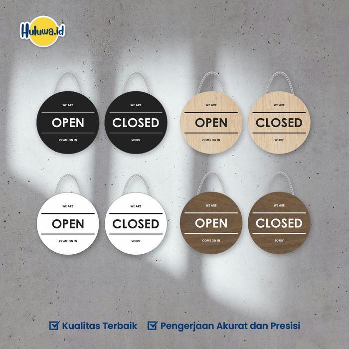 Signage Open Close Bolak Balik / Papan Open Close Kayu / Sign Cafe Board Hitam Putih Corak kayu