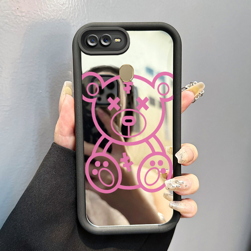 Casing Hp OPPO A7 OPPO A5s OPPO A12 OPPO A12S A11k Case Casing Gambar beruang Pola Kasus cermin tang
