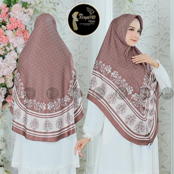 Sedia Kesya789 Hijab Bergo Instan Daily Jersey Motif Printing Bunga Azizah uk jumbo xxl