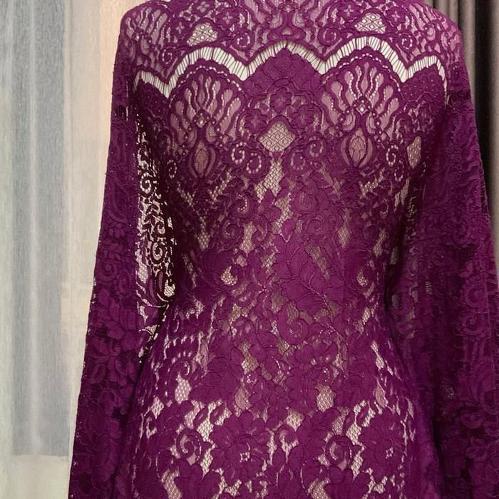 KAIN BROKAT PREMIUM SEMI PRANCIS CORD L PANEL KAIN KEBAYA UNGU BURGUNDY