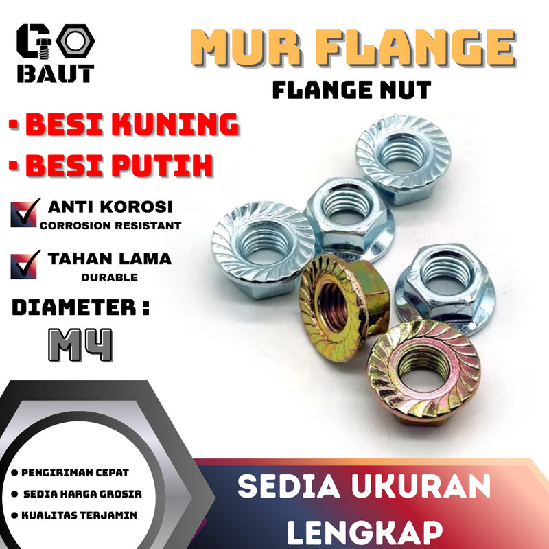 Mur Flange / Flange Nut / Mur Topi (Kuning / Putih) M4