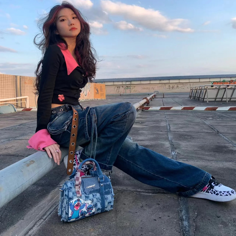 Stitch Handbag Fashion Shoulder Bag Denim Patchwork Style Crossbody Bag Cartoon Handbag Christmas