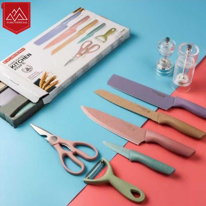 SET PISAU DAPUR 6 IN 1 EVCRIERH CORRUGATED KITCHEN KNIFE SET ER-0278