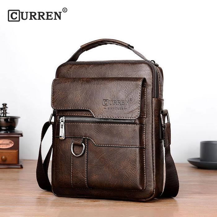 New Tas Selempang Pria Bahan Kulit Messenger Bermotif CURREN CR8642