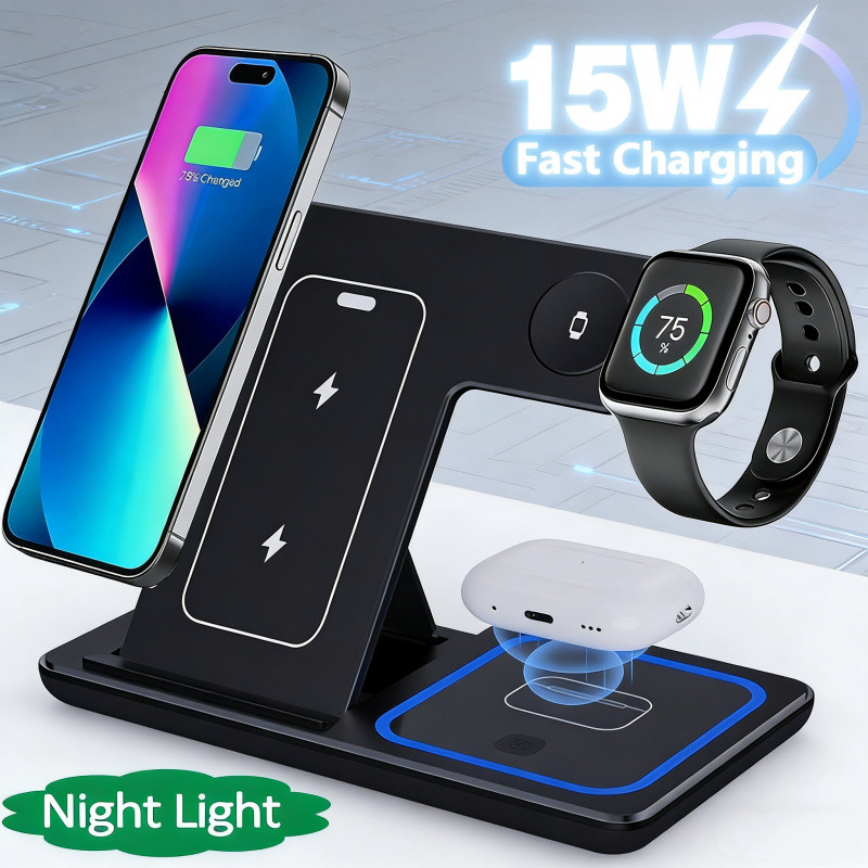 3 in 1 30W Foldable Wireless Charging Station for iPhone 16 15 14 13 12 Pro Max iWatch Ultra Airpods