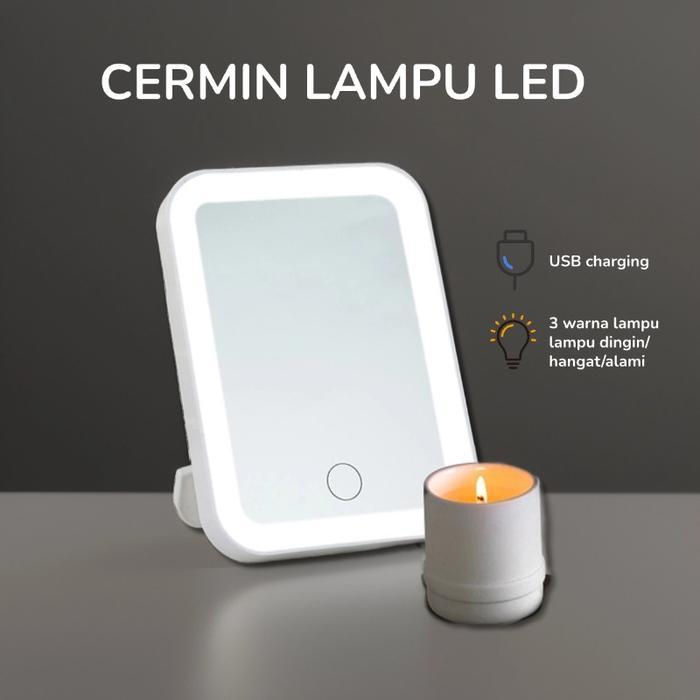 Cermin LED / Cermin Lampu LED / Cermin Make up Meja Dengan Lampu LED Tombol Touch Screen Charge USB