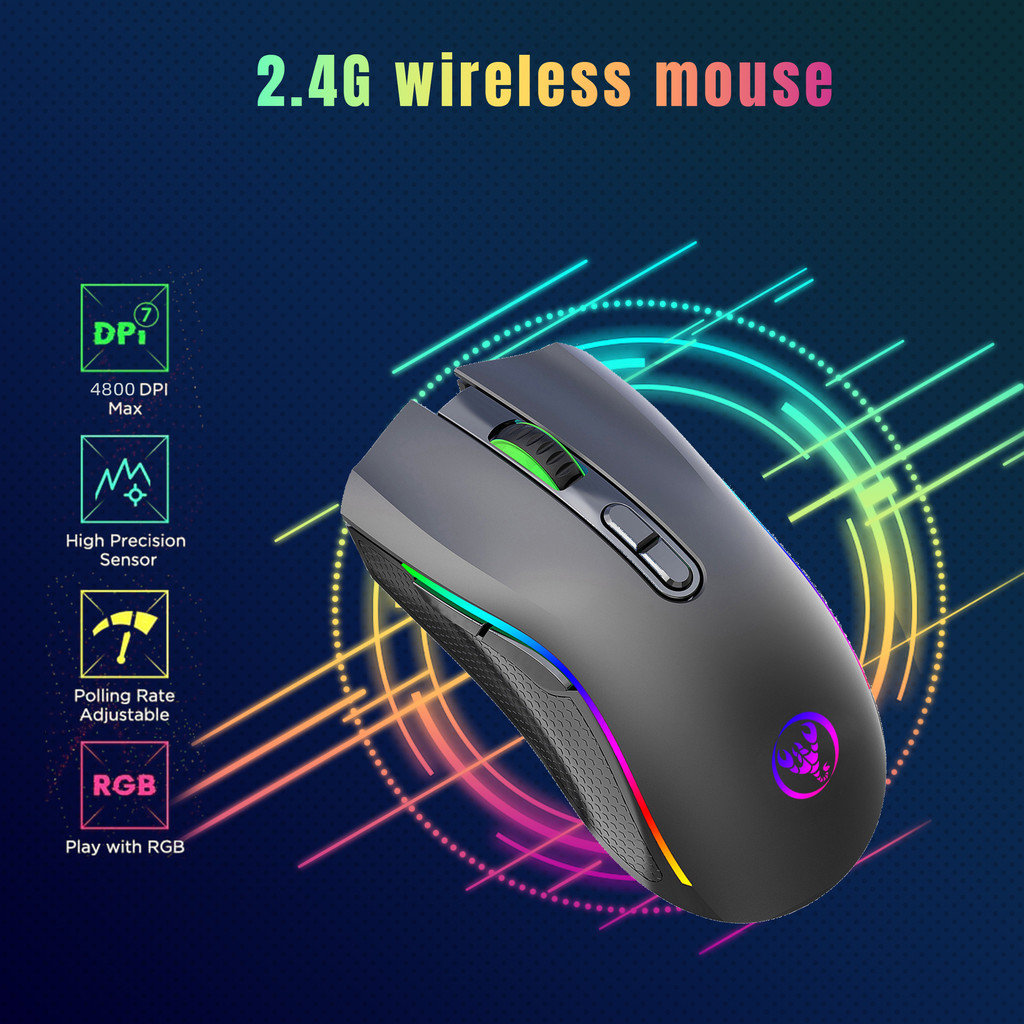 PROMO   Wireless Rechargeable 2.4G Gaming Mouse RGB Light DPI Adjustable TYPE-C Interface 8-button G