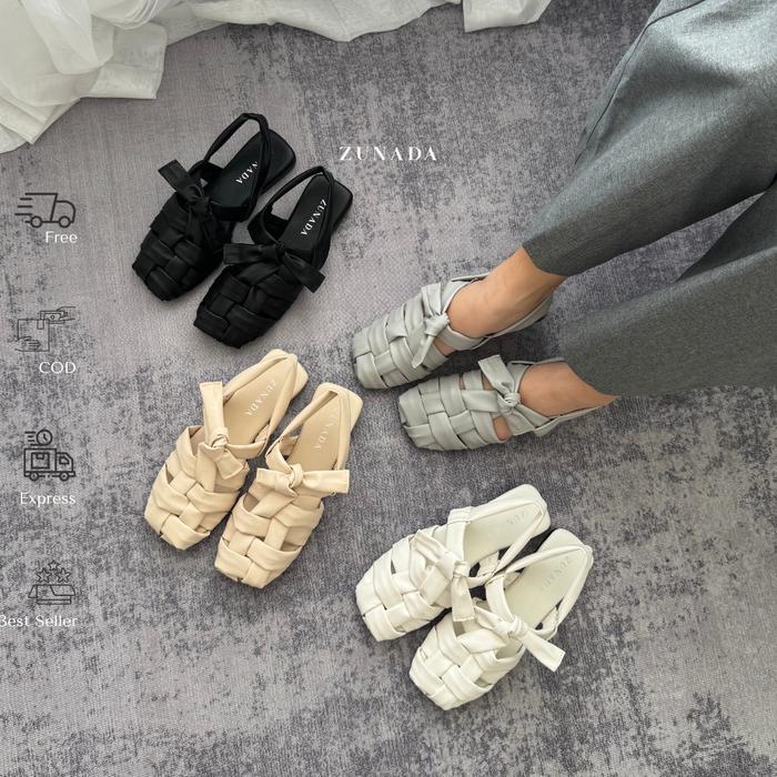 Zunada 075 Odette Sandal Flat Wanita Aesthetic Sepatu Nyaman Tahan Noda Size Chart Perawatan Kain