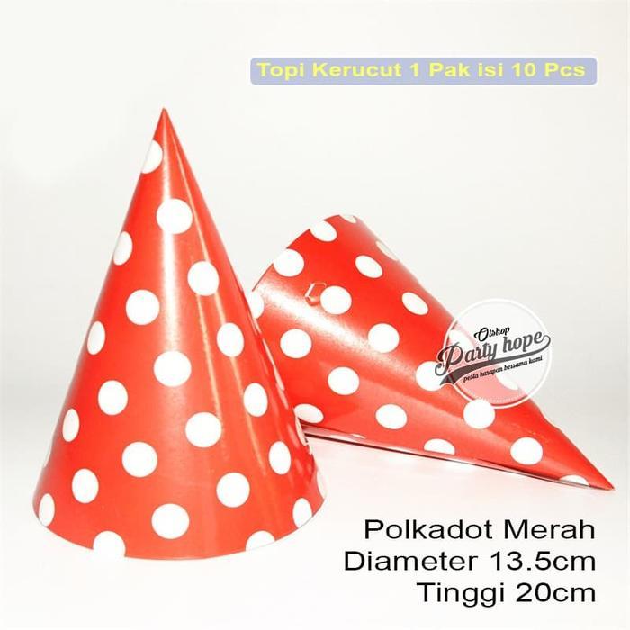 Topi kerucut polkadot merah / topi ultah polkadot / topi ulang tahun