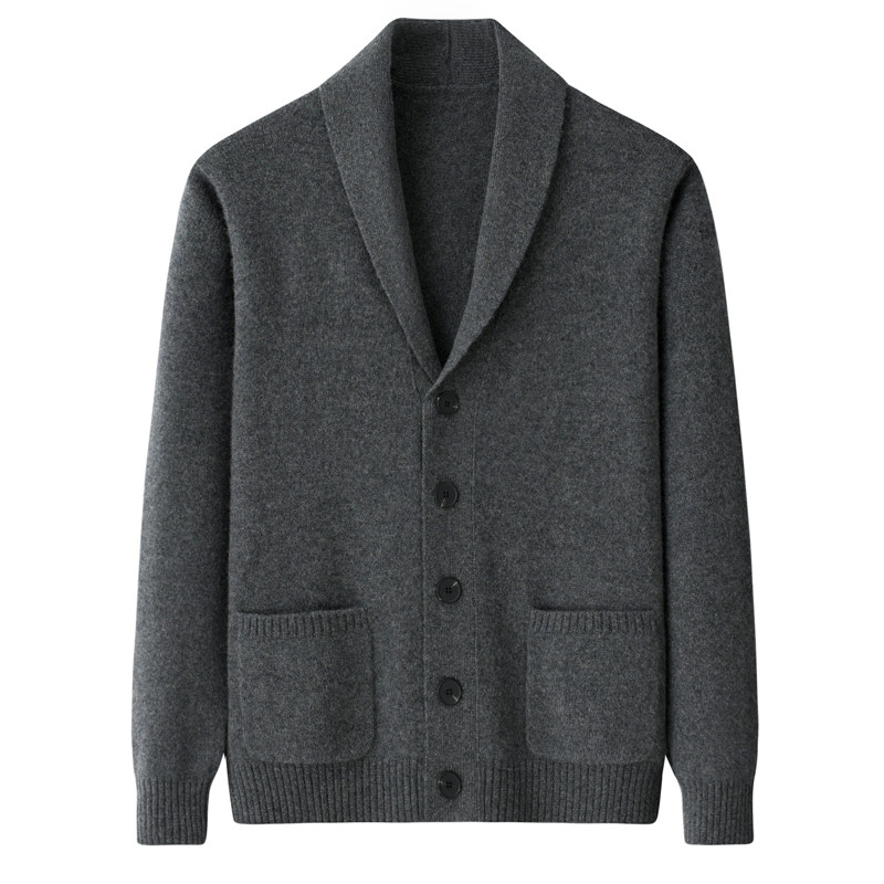 Cashmere sweater men's padded olive collar cardigan 100% pure cashmere sweater coat