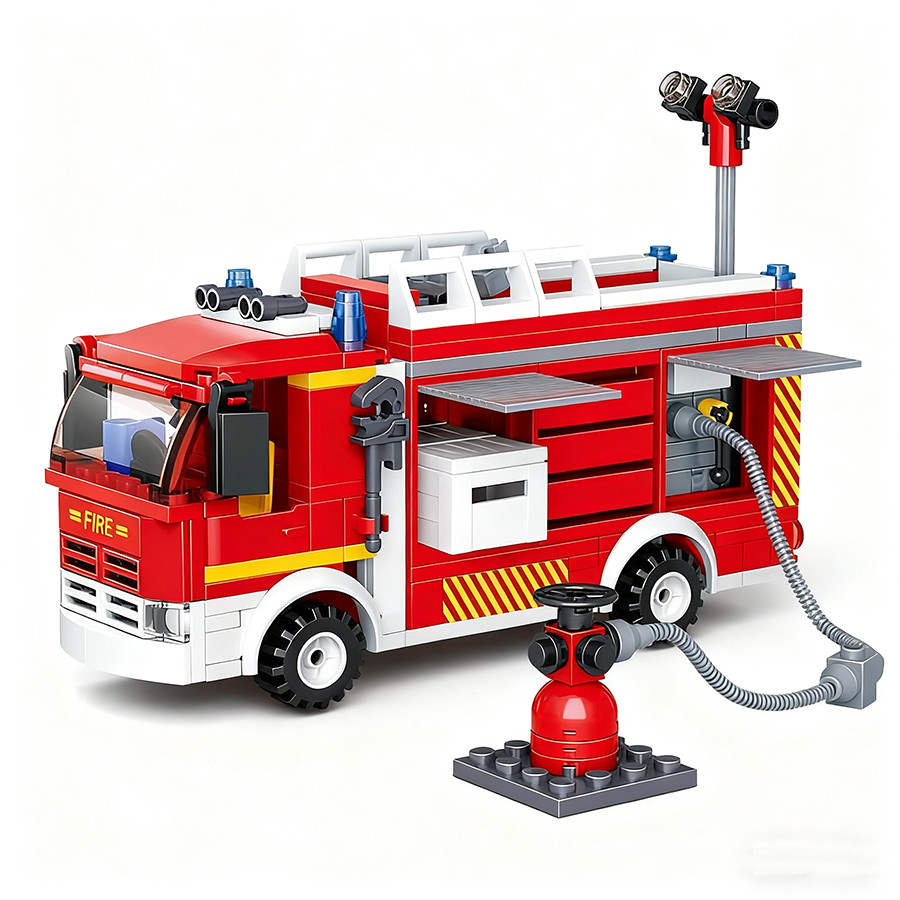 343 Pcs Fire Rescue Spray Aerial Water Tank Building Blocks Fire Truck Fire Series Series Fireman