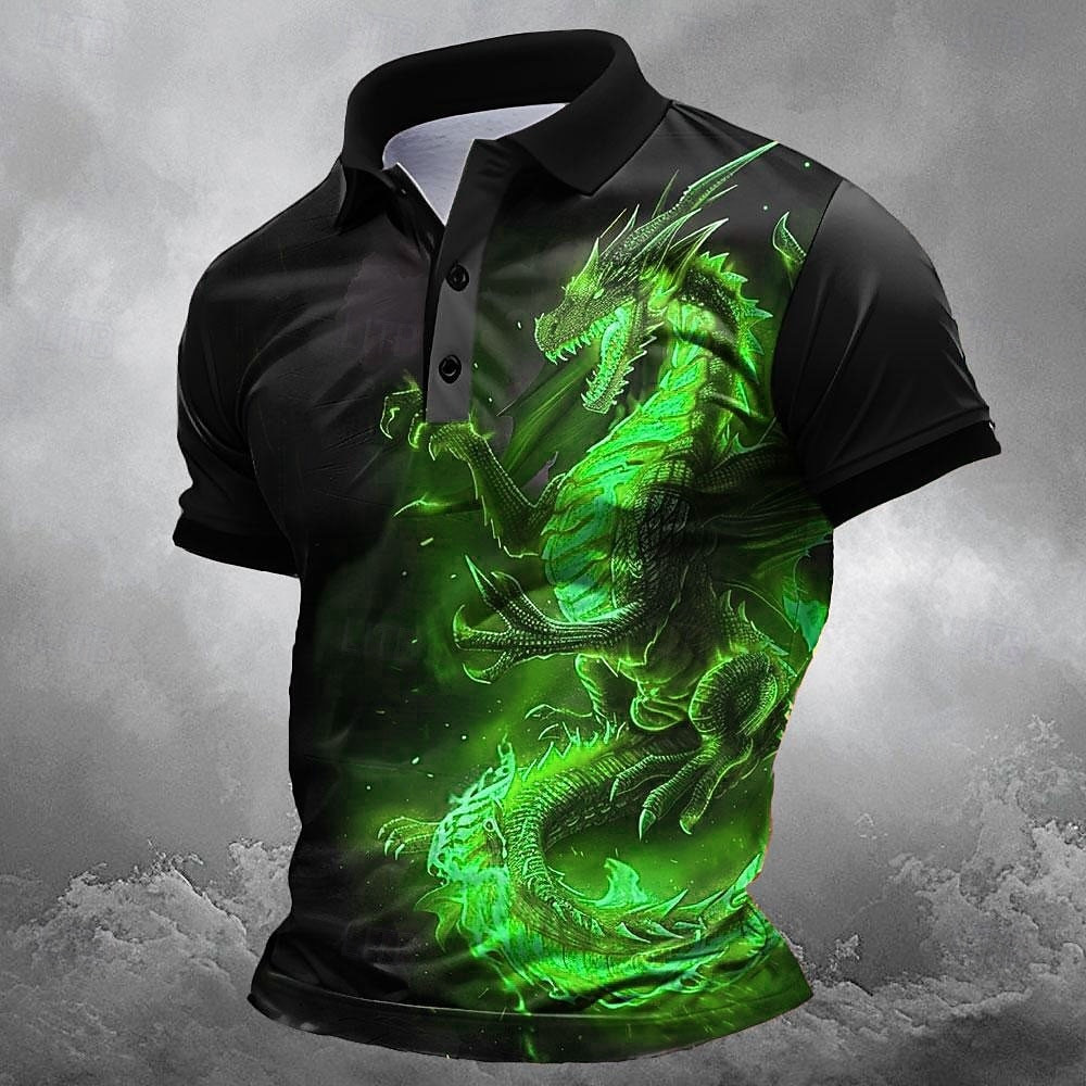 New Men's Animal Dragon Polo Shirts Golf Shirt Short Sleeve Polo Shirts Collared Shirts Funny