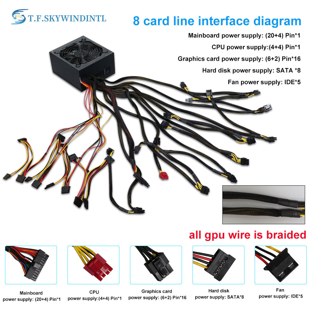 T.F.SKYWINDINTL 2000W PC Power Supply For Mining Miner ATX Mine PSU MINE POWER SUPPLI With GPU Cable