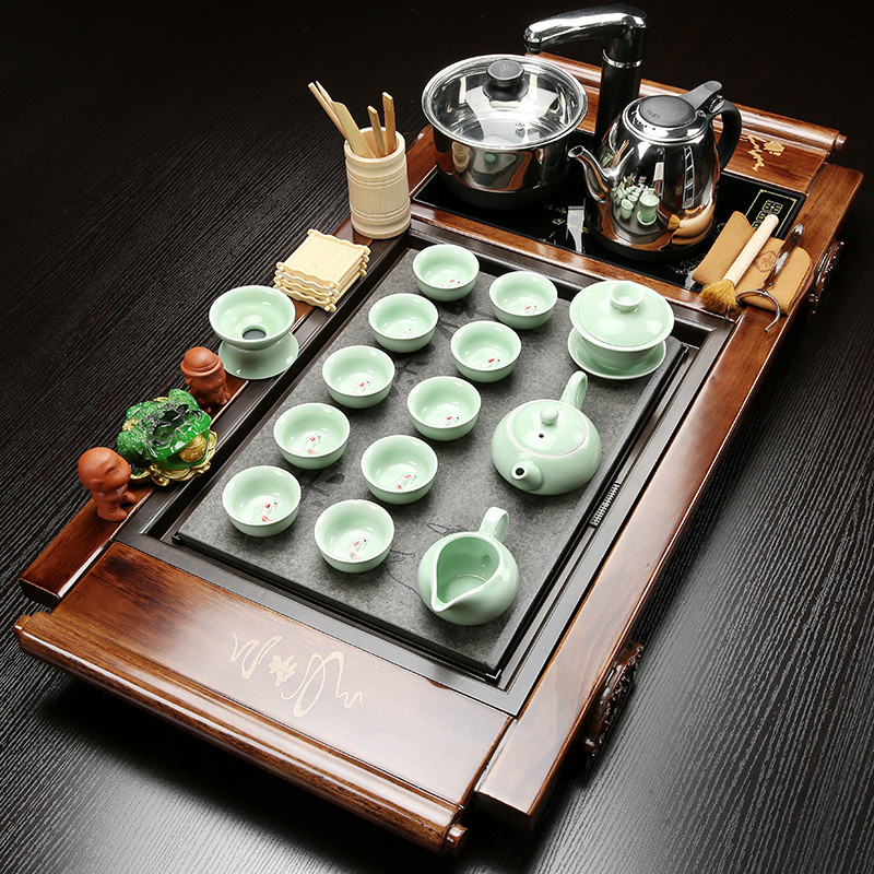 Chinese Tea Set Wood Tray Gaiwan Chinese Matcha Kit Gong Fu Cha Coffee Teapot And Cup Set Kitchen